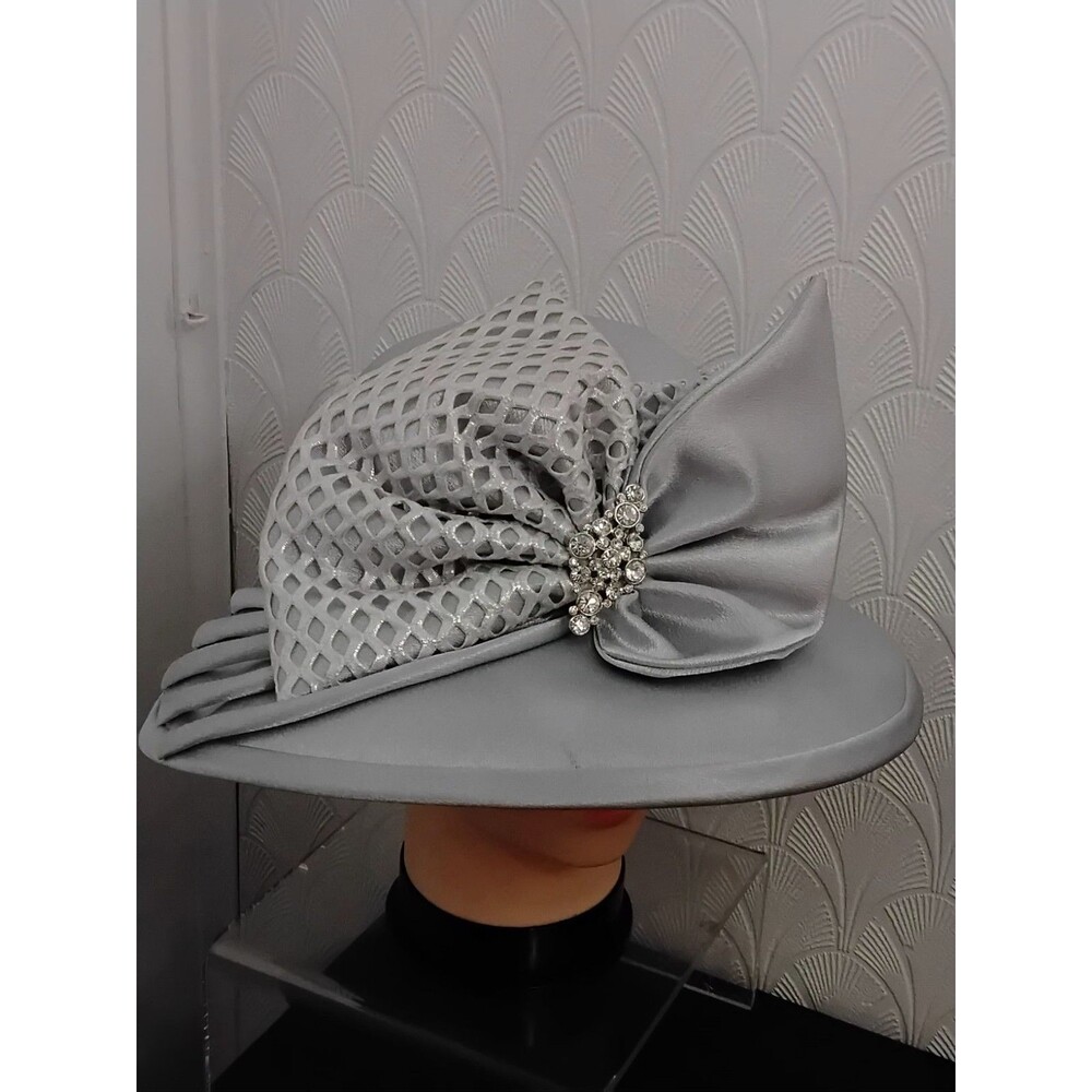 VTG Mr Hi’s Classic Hat Silver Gray Fancy Derby Church with  Rhinestones